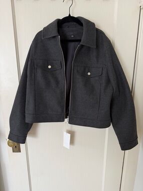 Zara Dark Gray Cropped Wool-Blend Zip Jacket NWT size XL